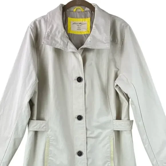 Eddie Bauer Trench Coat Size L Tall Tan Yellow Rain Classic - Picture 3 of 9